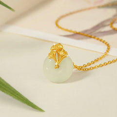 925 Sterling Silver Hetian Jade Ginkgo Leaves Necklace Pendant