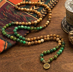 108 Mala Beads Natural Stone Picture Jasper Turquoise Lotus Bracelet
