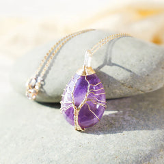 Natural Quartz Crystal Tree Of Life Healing Energy Necklace Pendant