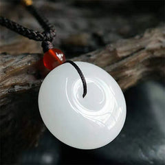 Round White Jade Peace Buckle Necklace Pendant