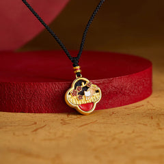 925 Sterling Silver Plum Blossom Cat Four Leaf Clover Blessing Necklace Pendant