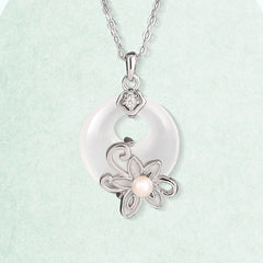 Chalcedony Peace Buckle 999 Sterling Silver Lotus Necklace Pendant
