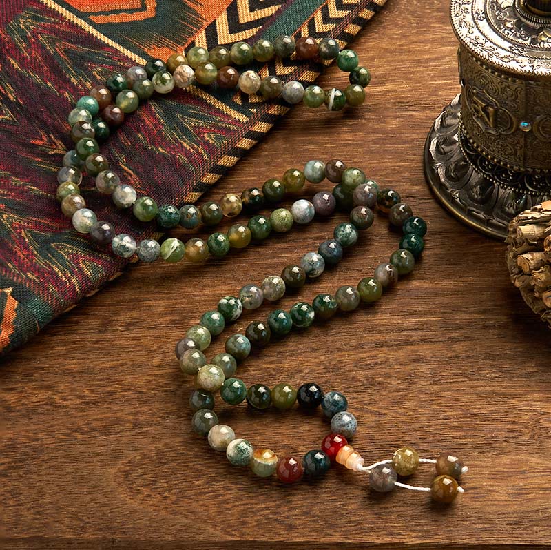 108 Mala Beads Natural Stone Moss Agate Multi-turn Healing Bracelet