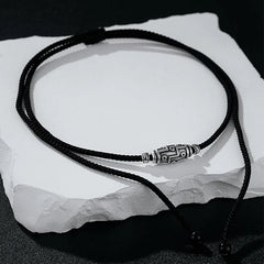 999 Sterling Silver Nine Eye Dzi Bead Pattern Protection Rope Necklace Pendant