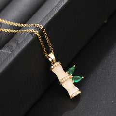 18K Gold Plated Chalcedony Bamboo Rhinestones Harmony Necklace Pendant