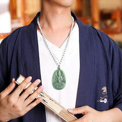 Natural Jade Avalokitesvara Amulet Wealth Necklace Pendant