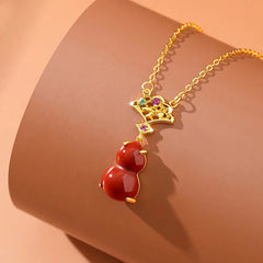 925 Sterling Silver Red Agate Gourd Auspicious Clouds Jewelry Set (Bracelet, Necklace Pendant, Earrings)