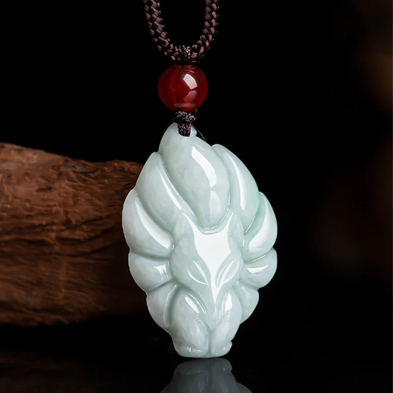 Natural Jade Nine-Tailed Fox Luck and Prosperity Necklace Pendant