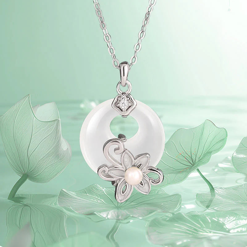 Chalcedony Peace Buckle 999 Sterling Silver Lotus Necklace Pendant