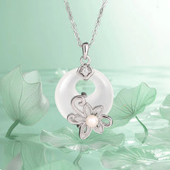 Chalcedony Peace Buckle 999 Sterling Silver Lotus Necklace Pendant