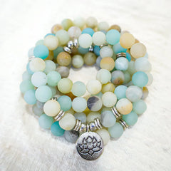 Tibetan Amazonite Stone Blessing Lotus Prayer Beads