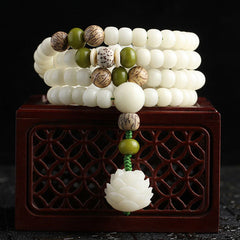 White Jade Bodhi Lotus Mala Harmony Jewelry