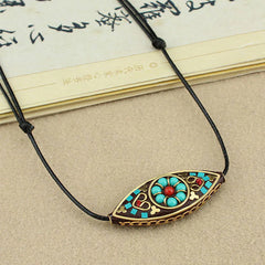 Tibet Turquoise Bead Marquise Pattern Necklace Pendant for Protection and Strength