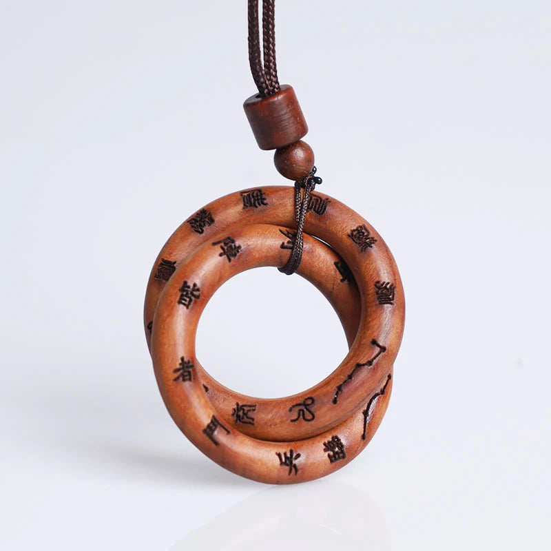 Lightning Struck Jujube Wood Taoist Yin Yang Ring Pendant Necklace