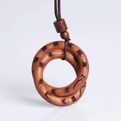 Lightning Struck Jujube Wood Taoist Yin Yang Ring Pendant Necklace