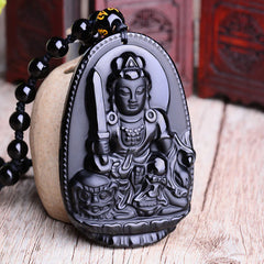 Chinese Zodiac Obsidian Buddha Amulet Protection Necklace