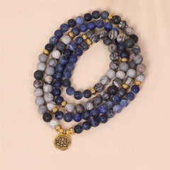 108 Mala Beads Sodalite Zebra Jasper Crystal Lotus Strength Bracelet