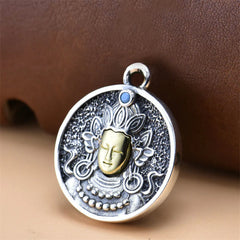 925 Sterling Silver Green Double Dorje Vajra Protection Necklace Pendant