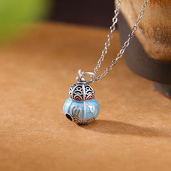 999 Sterling Silver Om Mani Padme Hum Engraved Gourd Design Wisdom Necklace Pendant