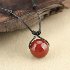 Renbeads Red Agate Bead Confidence Leather Rope Necklace Pendant