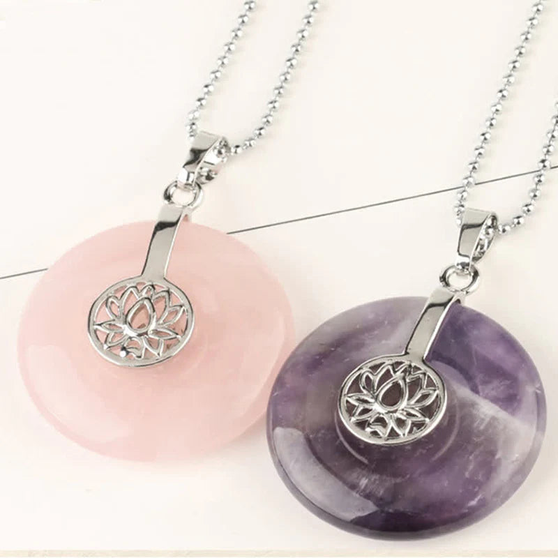 Various Crystal Amethyst Pink Crystal Lotus Healing Necklace Pendant