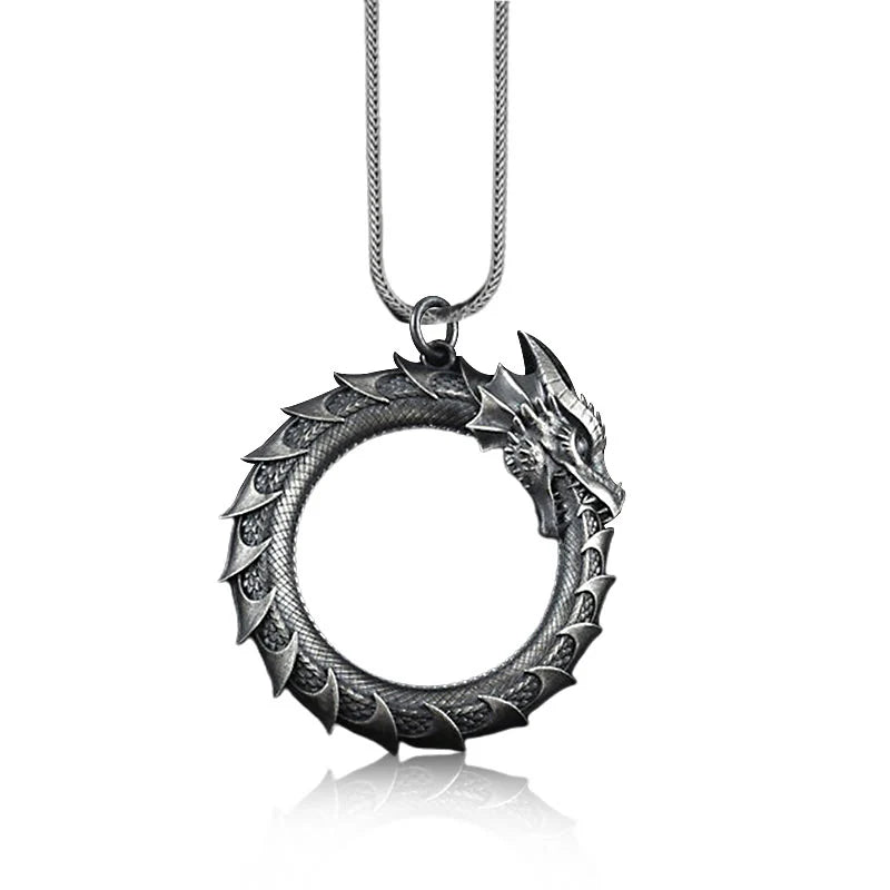 Pure Tin Dragon Snake Protection Necklace Pendant