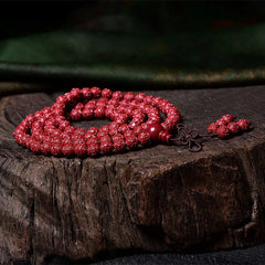 108 Mala Beads Cinnabar Om Mani Padme Hum Pattern Engraved Blessing Bracelet