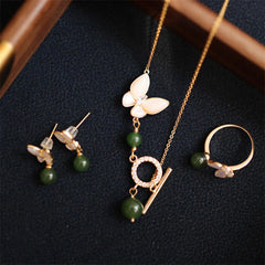 Natural Cyan Jade Tridacna Stone Butterfly Bead Healing Jewelry (Necklace, Pendant, Ring, Earrings)