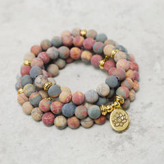 108 Mala Beads Picasso Jasper Stone Courage Energy Bracelet