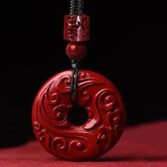 Natural Cinnabar Lotus Peace Buckle Blessing Necklace Pendant