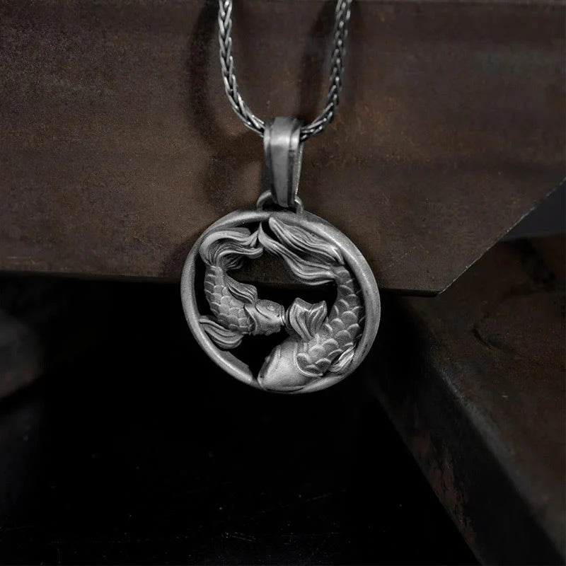 Pure Tin Double Koi Fish Wealth Necklace Pendant