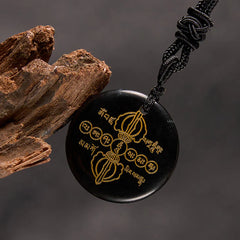 Vajra Dorje Sanskrit Pattern Natural Various Crystal Black Obsidian Fulfillment Necklace Pendant