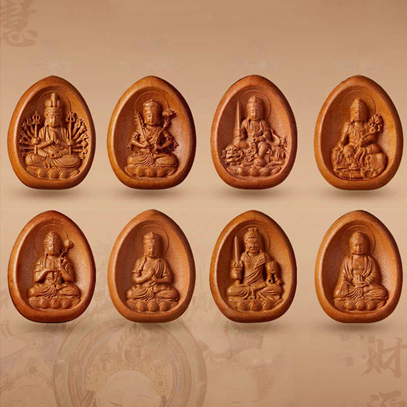 Peach Wood Cinnabar Om Mani Padme Hum Chinese Zodiac Black String Necklace Pendant