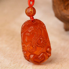 Chinese Zodiac Red Agate Luck Necklace Pendant