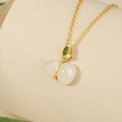 925 Sterling Silver Hetian Jade Gourd Necklace Pendant