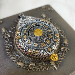 Chinese Zodiac Natal Buddha Thangka Nine Palaces Eight Diagrams Wealth Rotatable Necklace Pendant