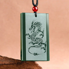 Cyan Jade Dragon Engraved Success Necklace Pendant