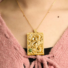 Dragon Gold Plated Copper Jade Strength Necklace Pendant