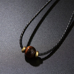Natural Tiger Eye Beaded Wax Rope Protection Necklace Pendant