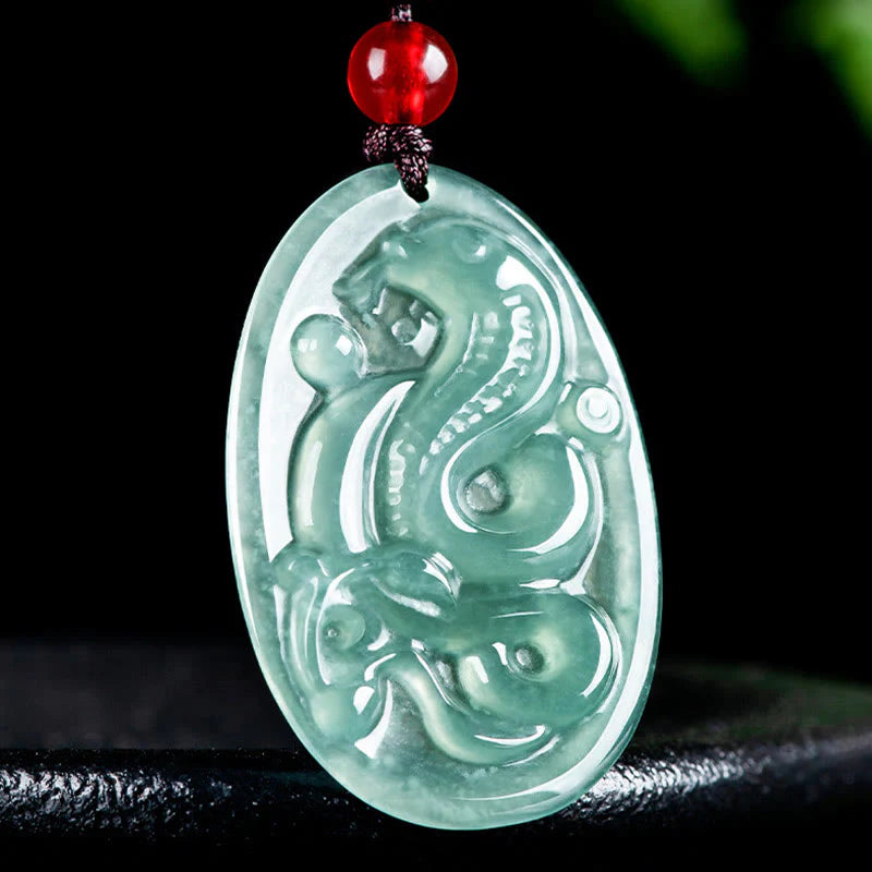 Natural Jade Oval Snake Luck Necklace Pendant
