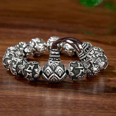 Tibetan Om Mani Padme Hum Carved Alloy Beads Amulet Bracelet