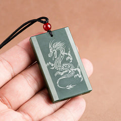 Cyan Jade Dragon Engraved Success Necklace Pendant