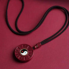 Natural Cinnabar Bagua Rotatable Yin Yang Anti-Evil Necklace Pendant