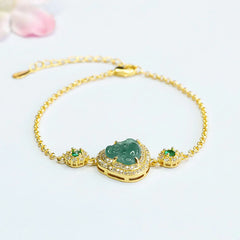 Laughing Buddha Green Jade Zircon Luck Chain Bracelet