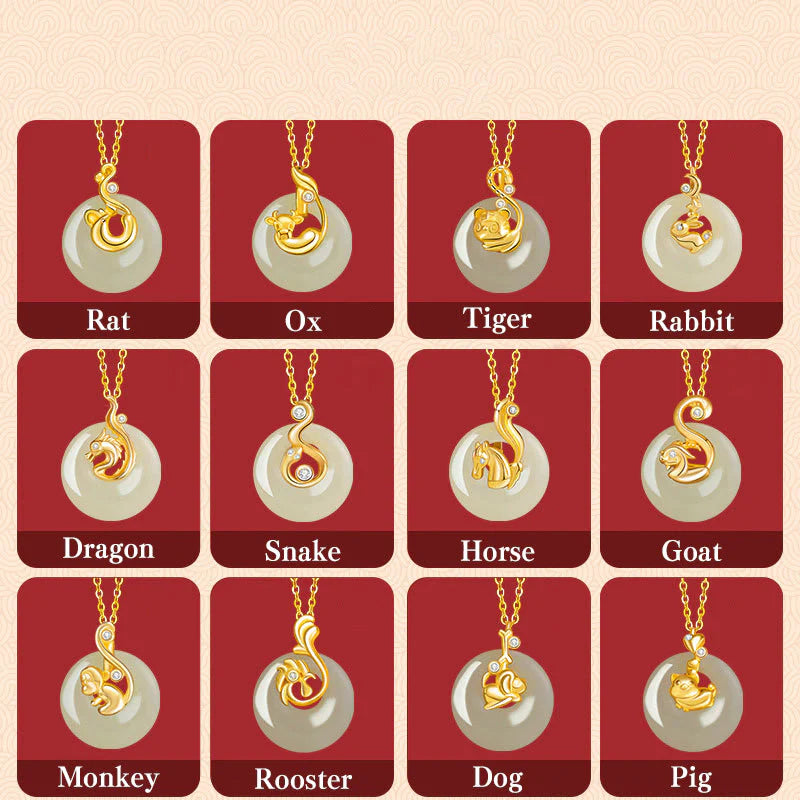 Chinese Zodiac Hetian Jade 925 Sterling Silver Abundance Necklace Pendant