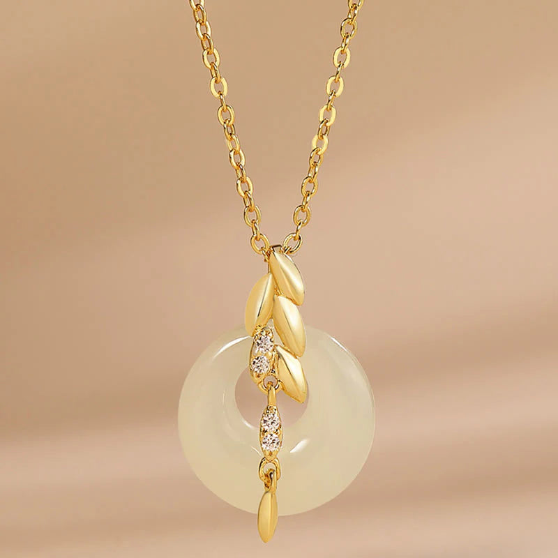 Hetian Jade 925 Sterling Silver Wheat Luck Necklace Pendant