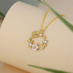 925 Sterling Silver Cubic Zirconia Shell Butterfly Flower Blessing Necklace Pendant