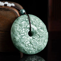 Year of the Dragon Natural Jade Nine Dragons Peace Buckle Protection Necklace Pendant