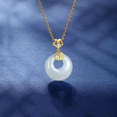 White Jade Peace Buckle Luck Necklace Pendant
