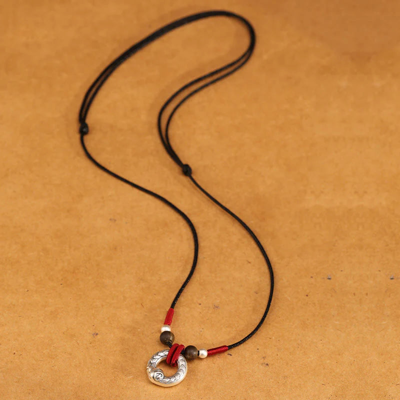 999 Sterling Silver Snake-themed Round Agarwood Protection Necklace Pendant
